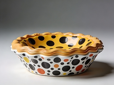 波点艺术餐具 蛋挞 雕塑 美陈 摆件 AI渲染