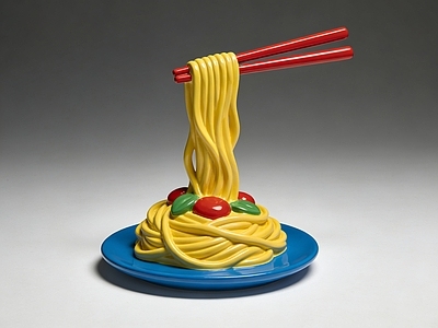 卡通风格展示用品 意面 雕塑 美陈 AI渲染 摆件