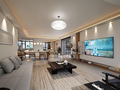 新中式客餐厅 家装客餐 厨房厕所 书房 玄关 整案全套