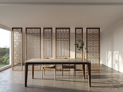 新中式家居餐厅 新中式屏风餐桌椅