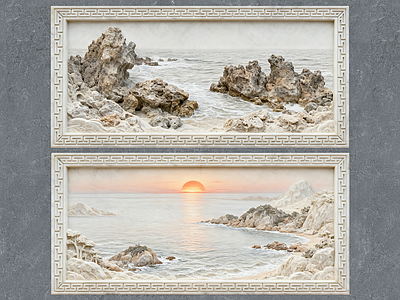 新中式浮雕 2D浮雕图案 山水画 风景画 汉白玉浮雕 景墙照壁