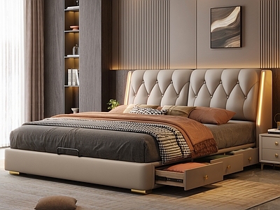 意式轻奢双人床 现代简约 皮床 软包床