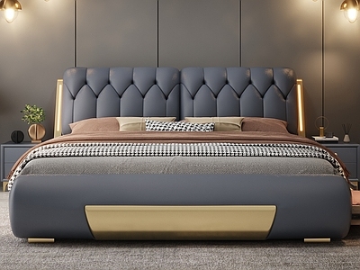 意式轻奢双人床 现代简约轻奢 皮床 软包床