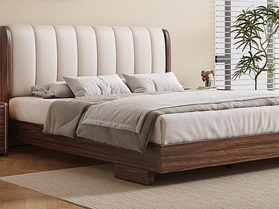 现代简约双人床 胡桃木床 卧室 北欧