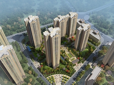 现代主义小高层住宅楼 小区鸟瞰 住宅