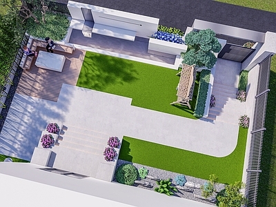 现代简约别墅庭院 私家庭院 花园设计 花园景观 庭院景观 水景墙