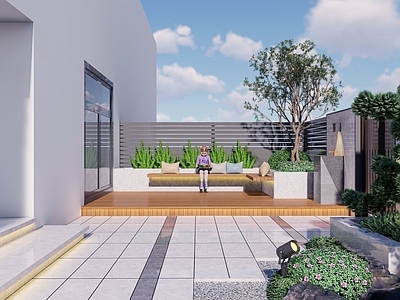 新中式别墅庭院 私家庭院 花园景观 庭院花园 假山鱼池 花园设计