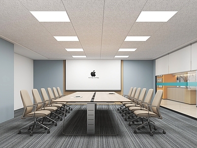 现代简约会议室 现代会议室 办公椅 办公地毯 会议桌