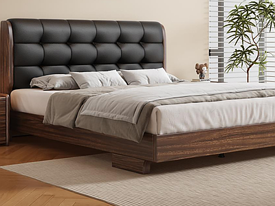 现代简约双人床 北欧 卧室 实木软包床