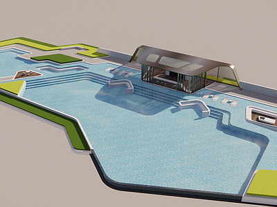 现代主义酒店建筑 现代泳池 中心泳池 连廊