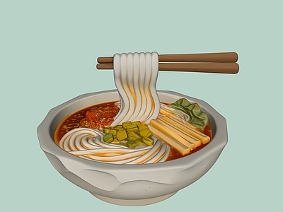 卡通写实风餐具 粉面雕塑艺术装置