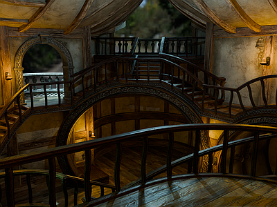 霍比特人风格民宿建筑 中世纪木屋 复古房屋 魔法屋 神话建筑 木屋