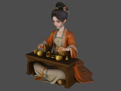 宋式美学虚拟人物 乐器古装人物