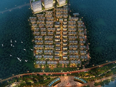 新中式鸟瞰规划 新中式别墅群 住宅 新中式 联排别墅