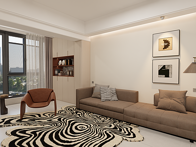 现代家居客厅 阳台柜 沙发组合 窗户