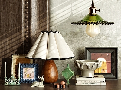 中古风摆件组合 装饰摆件组合 法式摆件 台灯 书籍挂画 吊灯