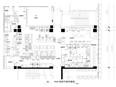 现代后厨 厨房后厨平面图 施工图