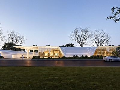 现代主义售楼处建筑 现代简约售楼处 流线型售楼处 一层售楼处 异形售楼处 扎哈曲线售楼处