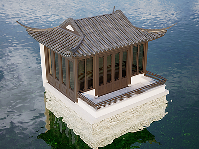 新中式风格建筑 水榭 中式凉亭 四角亭