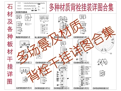 墙面节点 石材背栓干挂合集 黏土板干挂详图 樱花板干挂详图 陶瓷板干挂详图 干挂 施工图