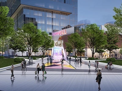 现代主义商业综合体景观 商业综合体景观 商业入口 商业水景景观