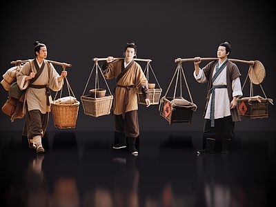 新中式多人 2D古装人物 古代男子 古代货郎 古装卖货郎 古代小商贩