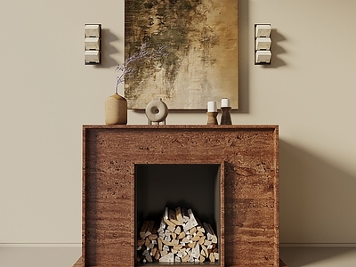侘寂风壁炉 中古侘寂风壁炉 壁灯 装饰性壁炉 中古风壁画