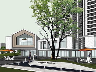 新中式小区建筑 现代展示区 现代沿街商业 现代大门景观 多层商业