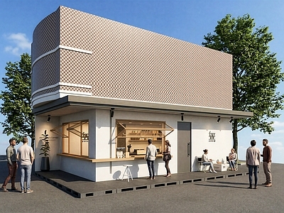 现代简约餐饮建筑 咖啡馆门头及室内