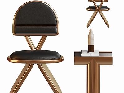 现代轻奢休闲椅 金属轻奢餐椅边几