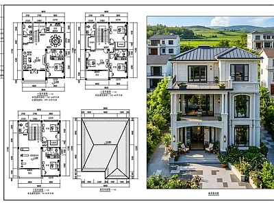 现代别墅建筑 三层别墅方案 独栋别墅 乡村别墅 自建房 施工图