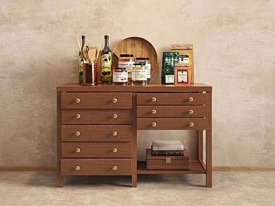 原木风餐边柜 复古边柜 复古摆件 餐边柜厨房用品 厨房摆件组合 复古面包店货柜