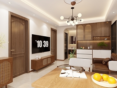 中古风客餐厅 奶油中古客餐厅 客厅 餐厅 鞋柜 酒柜 主卧 卧室