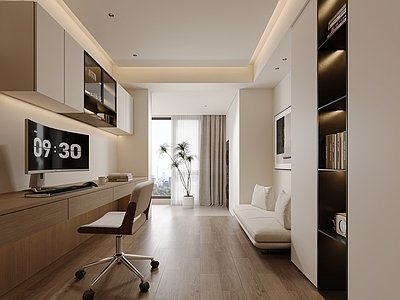 奶油风开放式书房