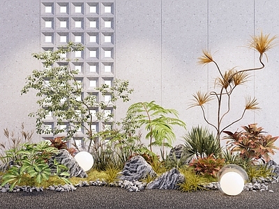 现代简约植物组合 中式禅意庭院景观 庭院植物组合 s 室内绿植景观 绿植景观节点 灌木花草组团