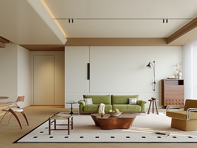 中古风挑空客厅 中古风客餐厅 沙发组合 复式客餐厅