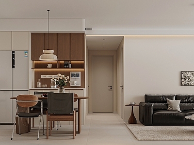 现代简约家居客厅 现代中古风客厅 中古风沙发茶几 中古风餐桌餐椅 现代中古风餐厨房