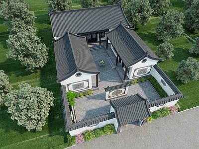 新中式四合院 中式四合院 农村自建房 中式建筑 农村别墅  三合院