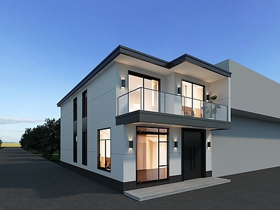 现代简约别墅外观 现代别墅 农村自建房 两层现代自建房 黑白灰极简住宅 平层露台现代风