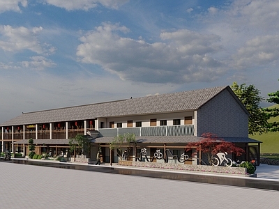 新中式民宿建筑 摩托车驿站 赛车 机车 驿站