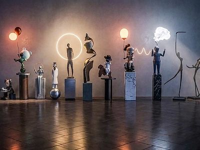 现代艺术展厅 雕塑 艺术品 艺术摆件 艺术家作品 室内雕塑摆件