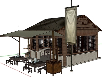 新中式古建筑 铺面 茶铺面 古代店铺