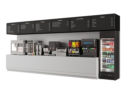 现代简约快餐店 现代快餐店机器 快餐店设备 冷饮柜 快餐店吧台