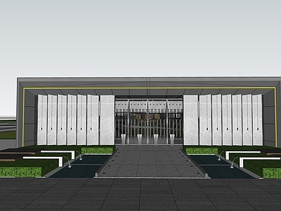 极简主义售楼处建筑 住宅大门 住宅入口 售楼处大门 住宅水景