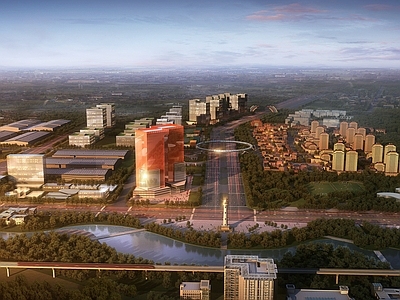 现代主义鸟瞰规划 自贸小镇 欧式小镇