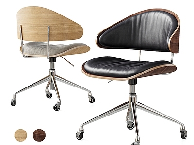 现代简约办公椅 中古风复古办公椅 中世纪现代风格 实木贴皮层压板 带滑轮旋转办公椅 书椅办公椅培训椅