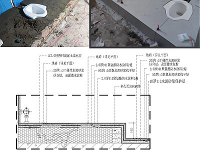 地台节点 公共厕所蹲便节点 蹲便地面抬高做法 施工图