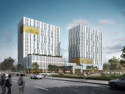 现代主义产业园办公楼 酒店 1字型酒店