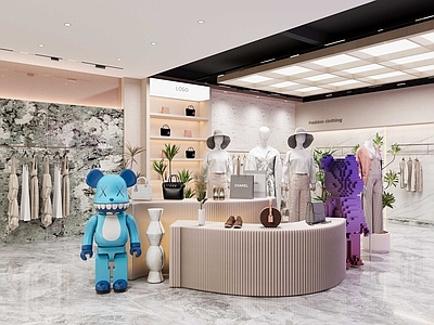 奶油风服装店 商业店铺 现代服装 艺术落地摆件 女装 中岛
