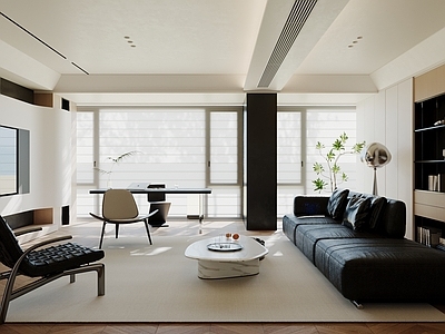 现代极简家居客厅 现代大平层客厅 现代极简客厅 现代意式轻奢客厅 沙发茶几电视柜 书柜书桌地板吊顶